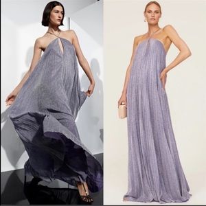 Halston Shimmer Jersey Sunburst Pleated Halter Gown Womens Size 6 Purple